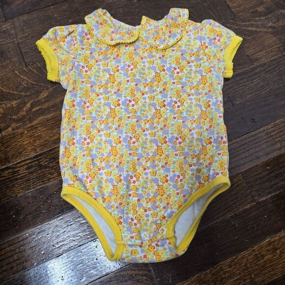 Vintage 80s 90s Baby Girl Yellow Floral One Piece Bodysuit 18 Months - Picture 3 of 8